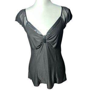 Bisou Bisou Intimates Black v - Neck Top with Sheer Details Sz Large